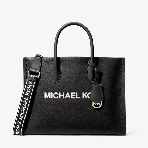 Michael Kors Handbags - Michael Kors Black Leather Logo Messenger Bag with Contrast Strap